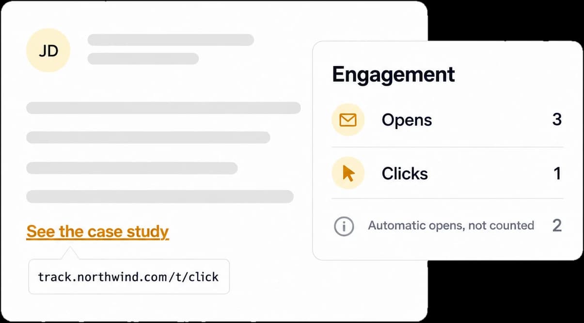 A tracked link on your own tracking domain with the opens and clicks it recorded
