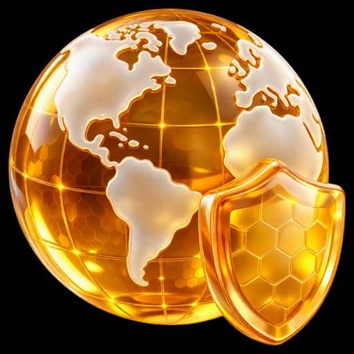 A globe with a shield